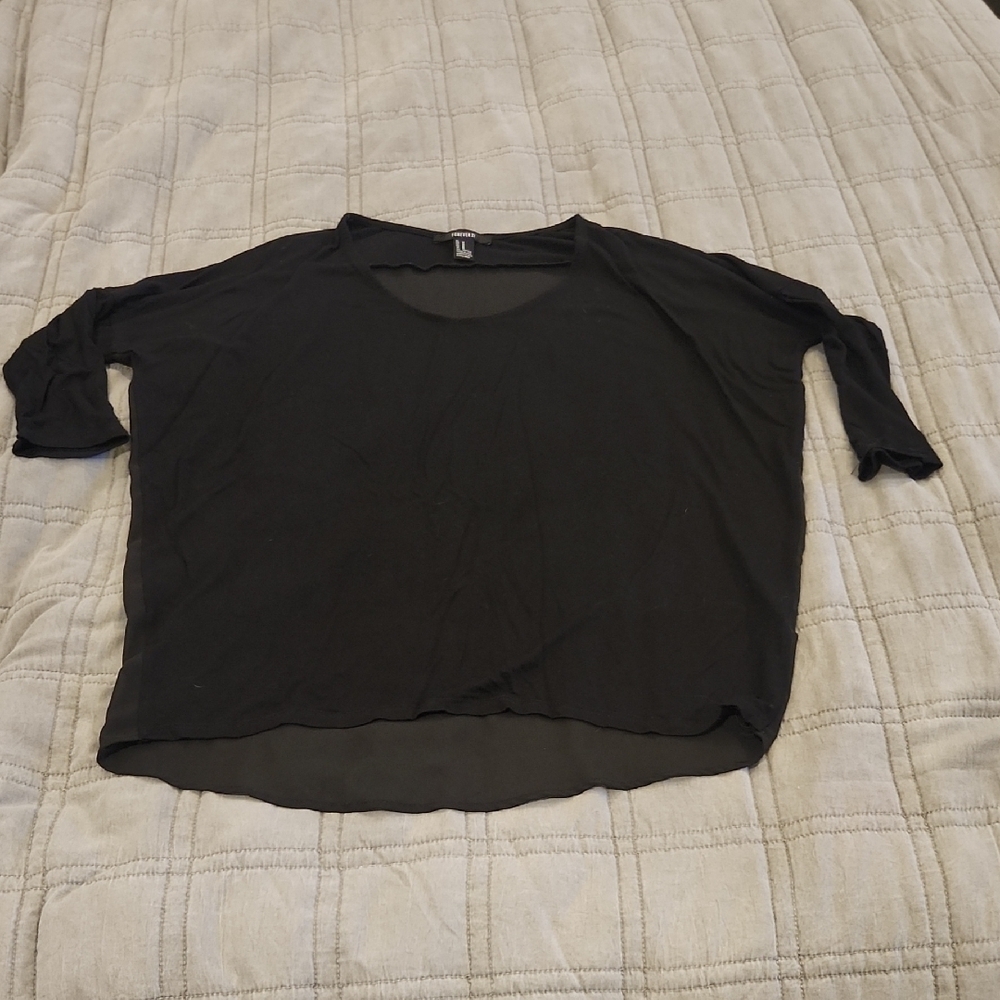 Forever 21 Black High-low 3/4 Long Sleeve Top Size M!